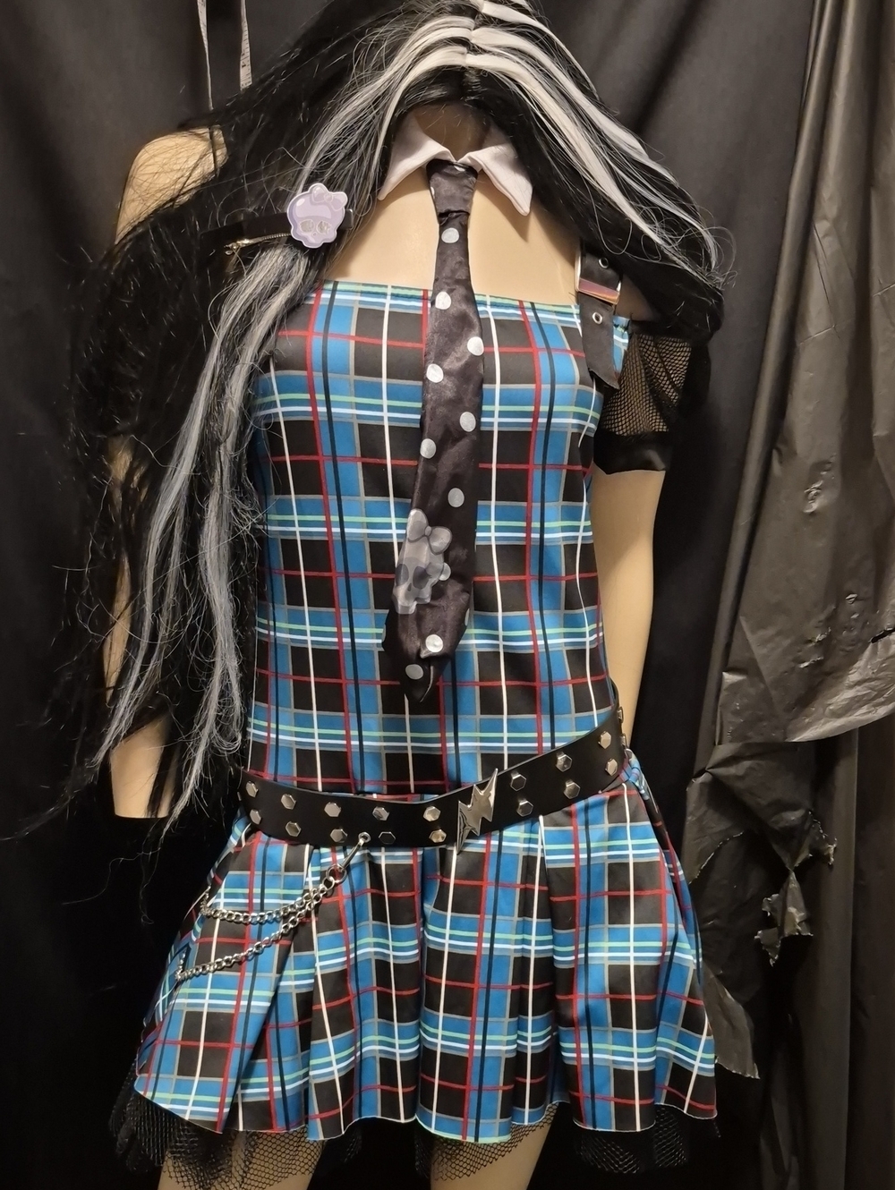 monster high Blue Plaid Strapless Schoolgirl Costume Dress with Tie